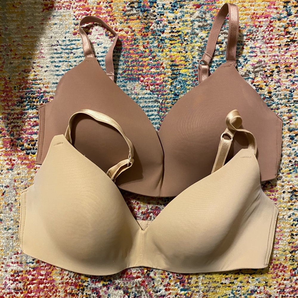 Two Auden 34B Lightly Lined Wirefree Nursing Bras mauve and nude